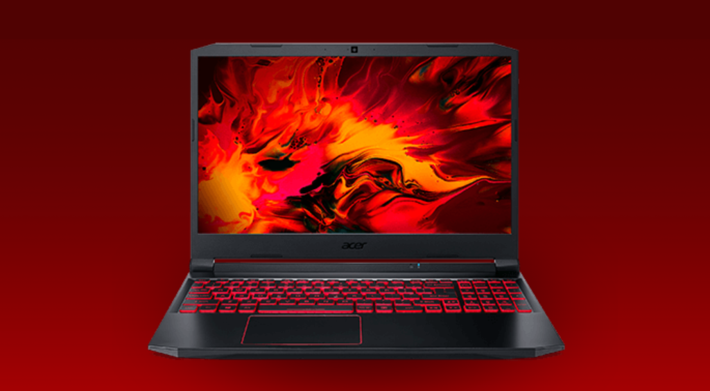 Acer Nitro 5 open on a desk, highlighting its RGB-backlit keyboard.