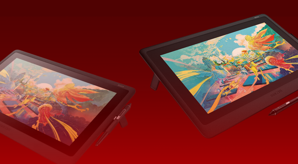 Digital artist using Wacom Cintiq 16 tablet with Pro Pen 2 for creative design work.