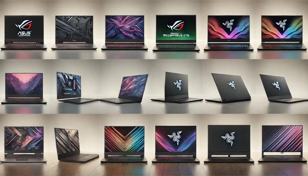 Collage comparing ASUS ROG Zephyrus G16, Razer Blade 16, and MSI Stealth 16 laptops.