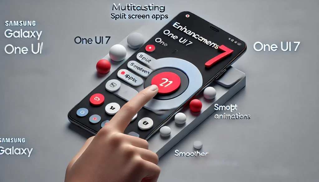 A user interacting with a Samsung Galaxy device running One UI 7, showcasing multitasking enhancements.