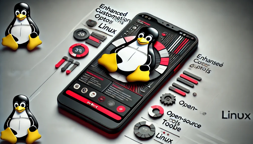 Visualize installing Linux on Android, showcasing a dual-boot setup with enhanced customization and open-source tools.