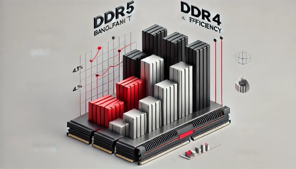 Graph comparing DDR5 features such as bandwidth and efficiency with DDR4.