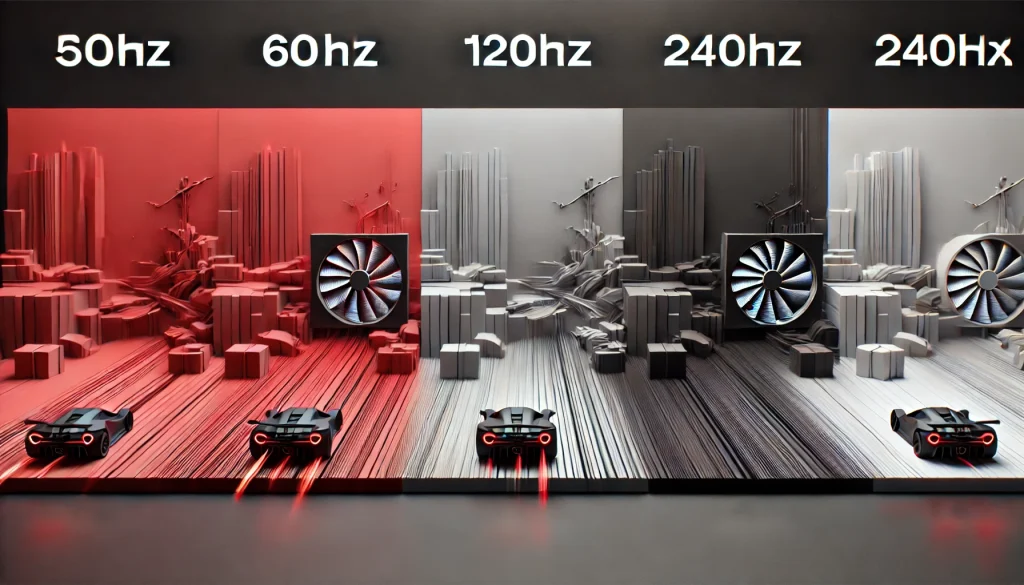 Side-by-side comparison of different refresh rates in gaming.