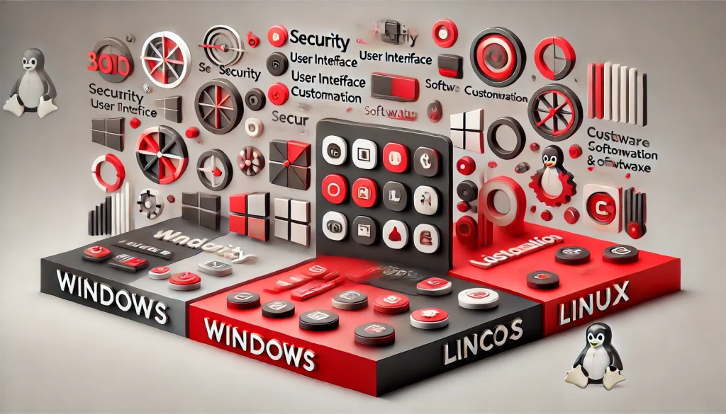 Icons representing key features of Windows, macOS, and Linux for users choosing the best OS.