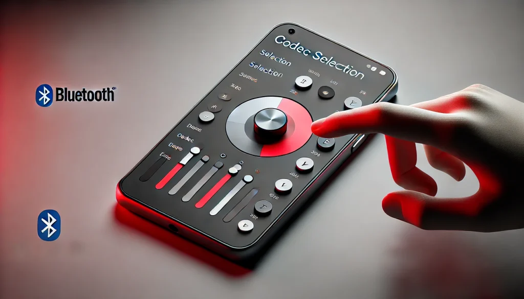 A close-up of a user adjusting Bluetooth settings on a smartphone, highlighting codec selection.