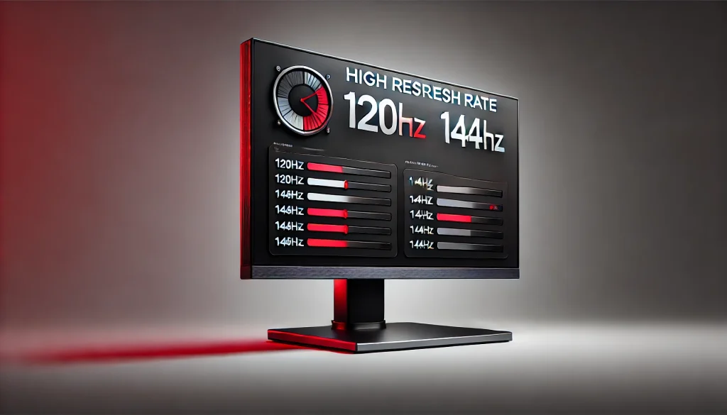 A computer monitor displaying high refresh rate settings for smoother, more responsive gaming and video playback.