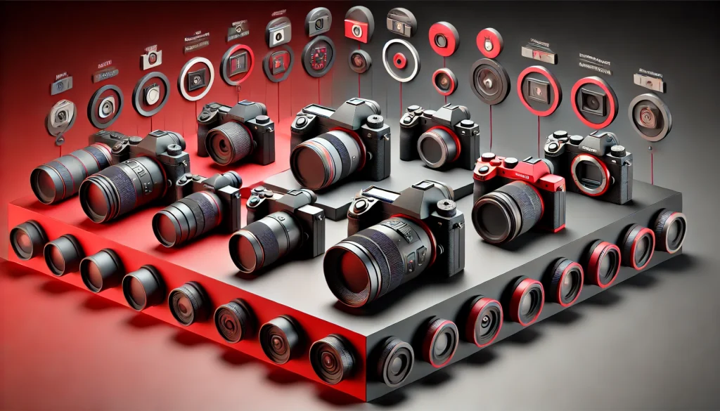 A variety of cameras displayed, highlighting key features to help choose the best 2024 photography gear.