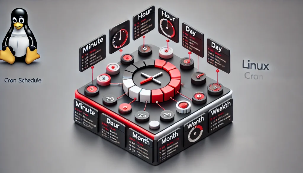 Graphical representation of Linux cron job schedule, illustrating timing configurations and command execution structure.