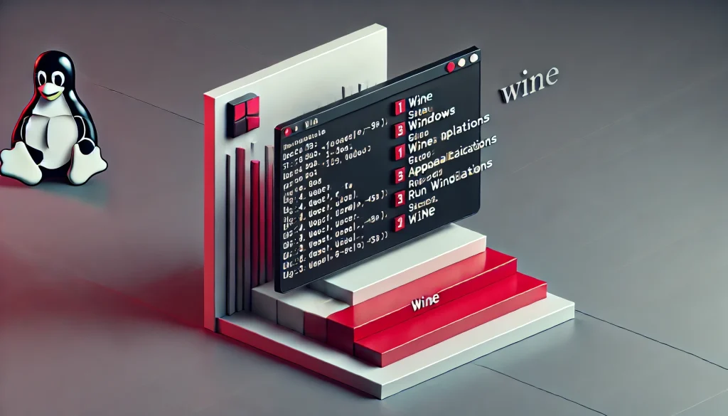 Wine installation on Linux terminal, highlighting steps for running Windows applications in a Linux environment.