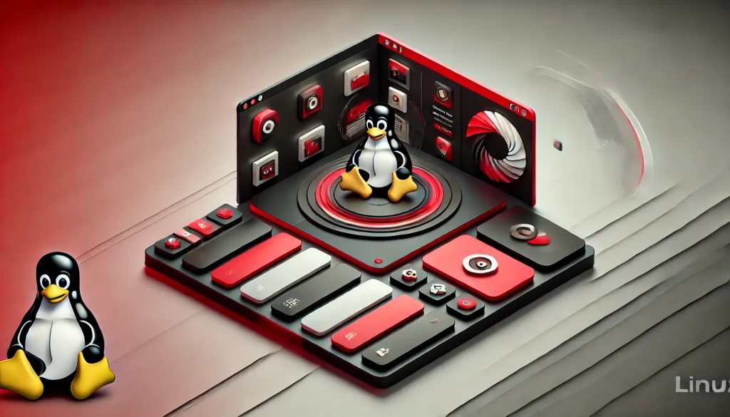 A dynamic Linux desktop with open-source gaming icons, highlighting compatibility for seamless gaming experiences.