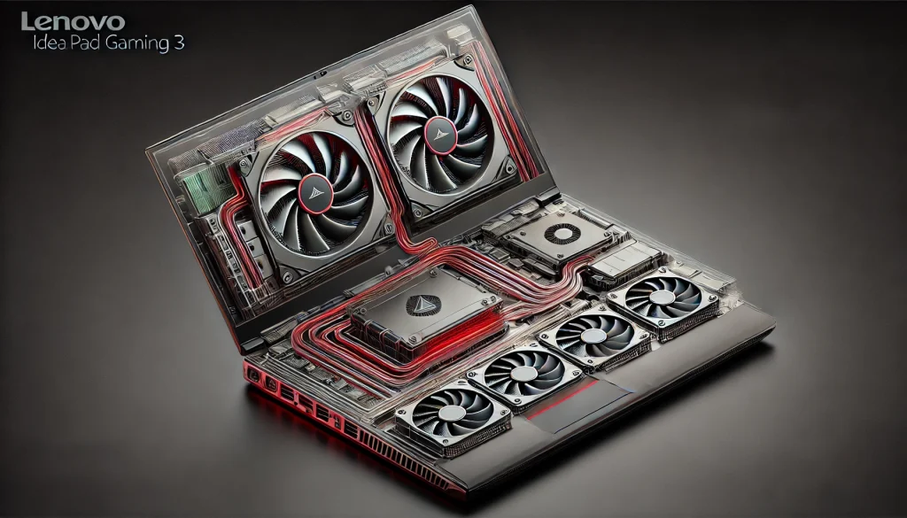 Lenovo IdeaPad Gaming 3 cooling system layout with dual-fan design.