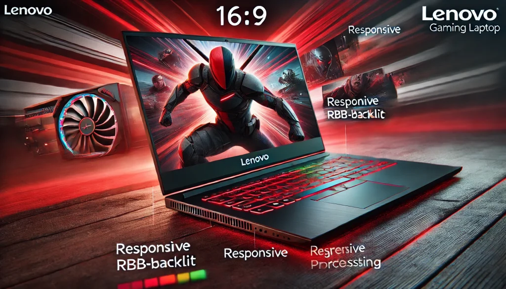 Close-up view of Lenovo gaming laptop highlighting design, display, and processing power ideal for both casual and hardcore gamers.