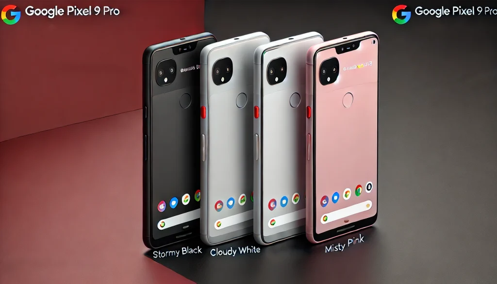 The three color of Google Pixel 9 Pro Stormy Black, Cloudy White, and Misty Pink