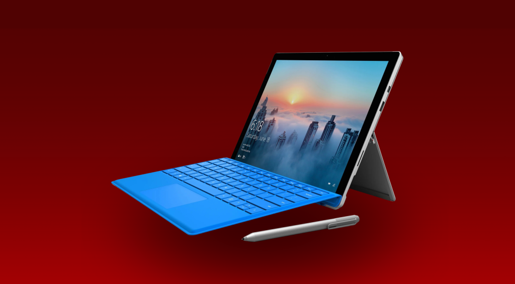 Microsoft Surface tablets displayed, showcasing versatile 2-in-1 design ideal for professionals and creative tasks.