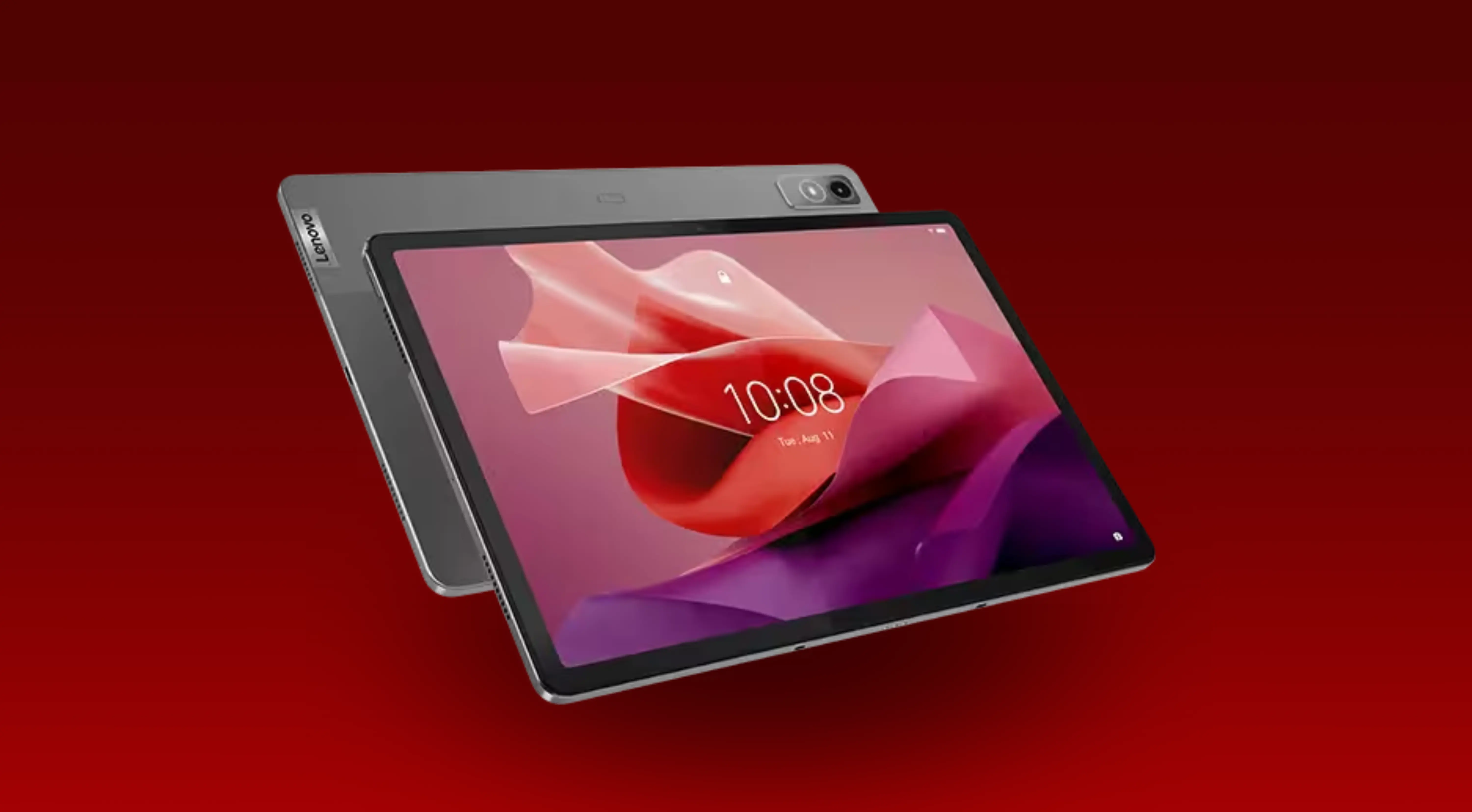 Lenovo Tab P12 tablet displaying vibrant home screen and sleek design.