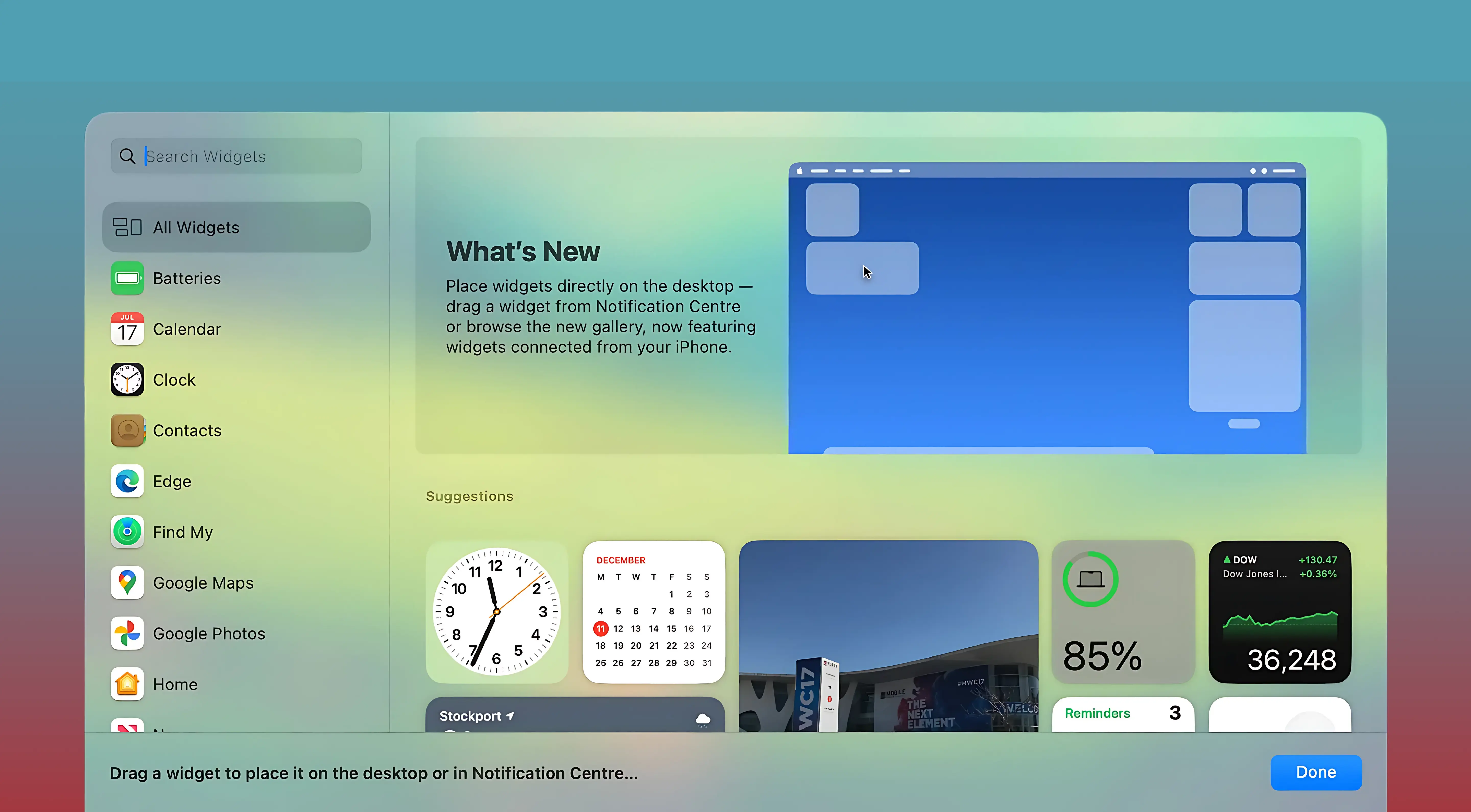 macOS 15 preview with dynamic widgets, multitasking, and new app designs.