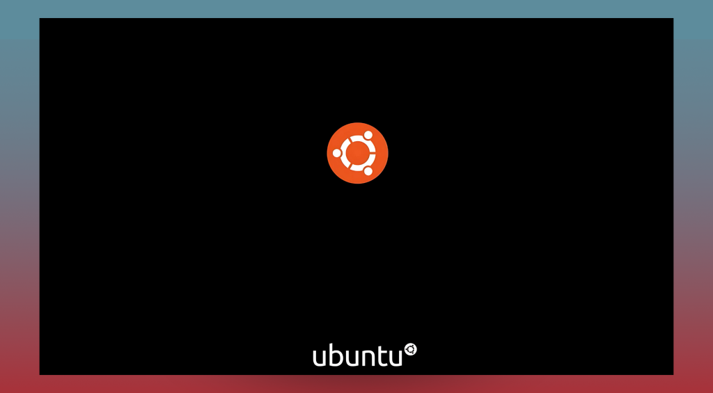 Ubuntu operating system boot screen with iconic logo and minimalistic design.