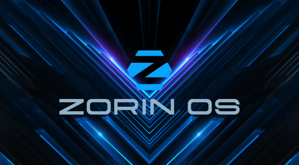 Zorin OS logo centered on a sleek, futuristic blue background.