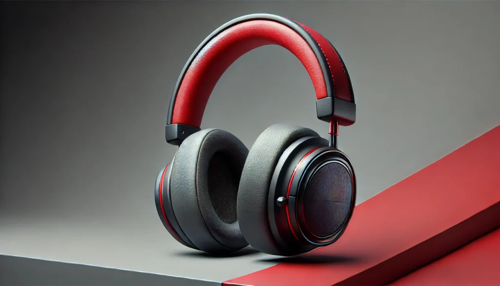  Close-up of over-ear headphones showing cushioned ear cups, designed for immersive sound and comfort.