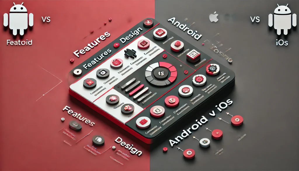 Comparison chart detailing key differences between Android and iOS in features, design, and performance.