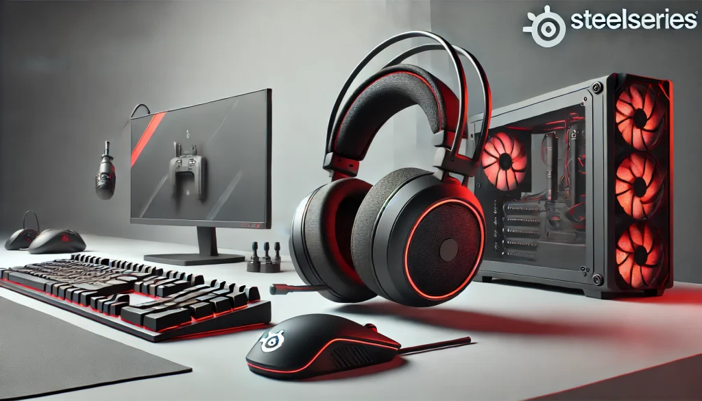 Highlight the SteelSeries Arctis 7 in a gaming setup, emphasizing wireless connectivity and durable build.