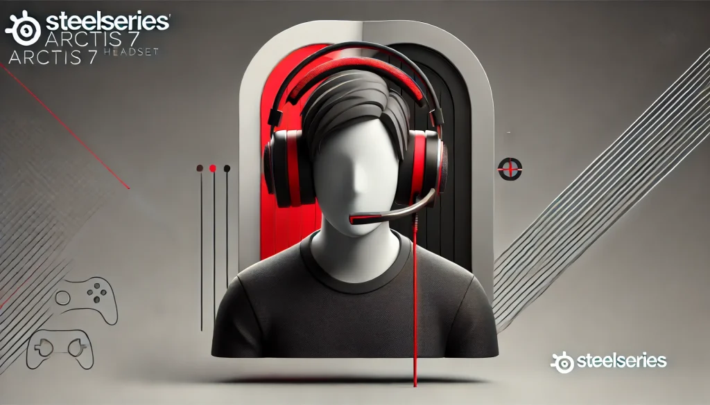 Capture the SteelSeries Arctis 7 headset worn by a gamer, demonstrating audio experience and fit.