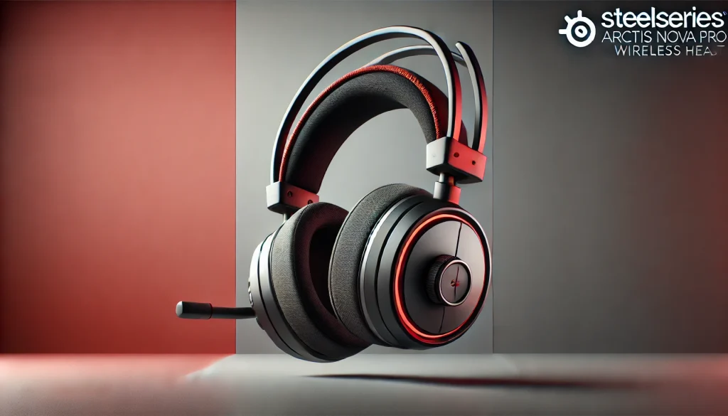 Close-up of SteelSeries Arctis Nova Pro Wireless headset showcasing sleek design, adjustable headband, and earcups.