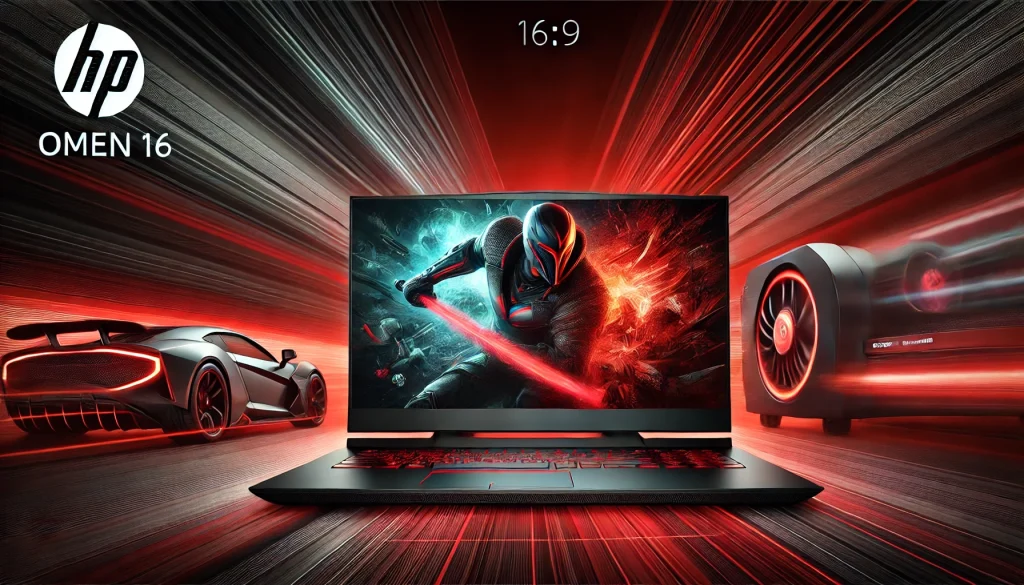 HP OMEN 16 gaming laptop highlighting performance-focused design and graphics.