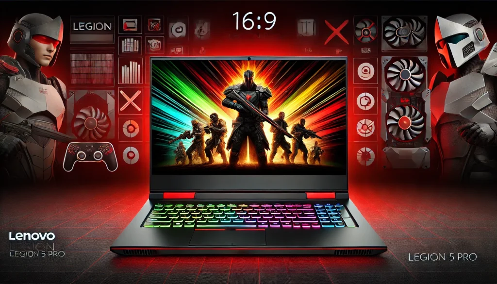 Front view of Lenovo Legion 5 Pro with QHD display, ideal for gamers.