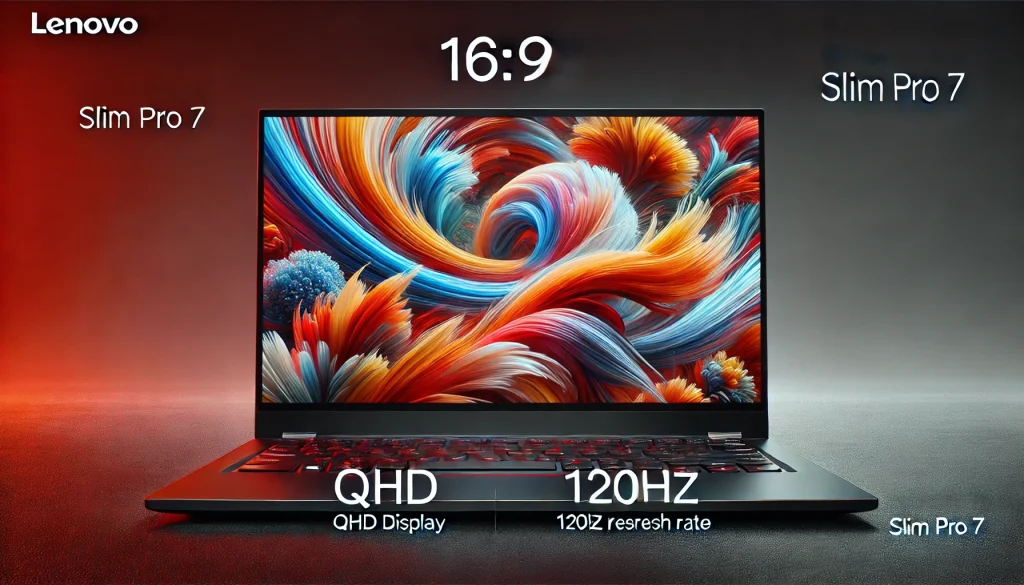 Close-up of Lenovo Slim Pro 7’s QHD display and 120Hz refresh rate.