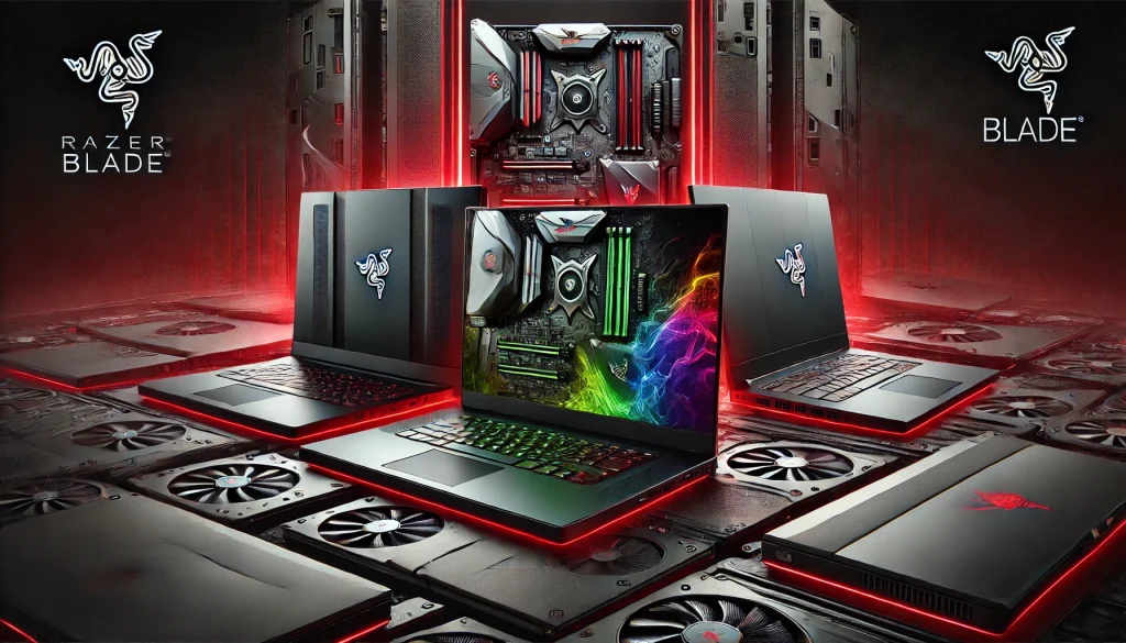 Razer Blade gaming laptop models, showcasing compact, high-powered builds.