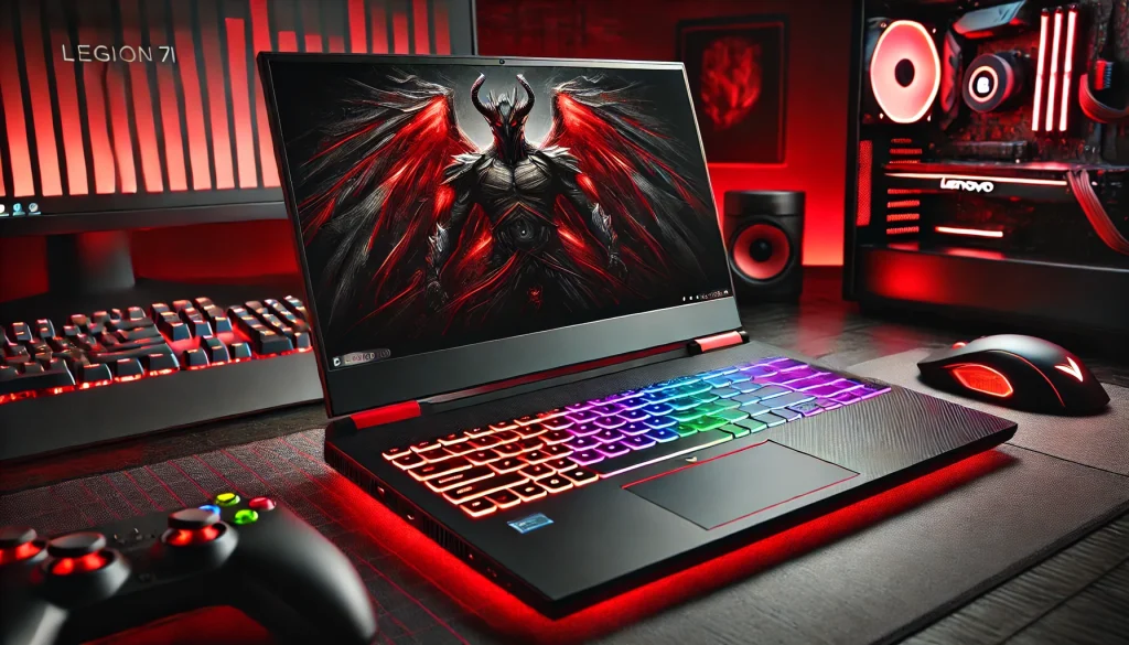 Lenovo Legion 7i laptop with RGB backlit keyboard and sleek design.