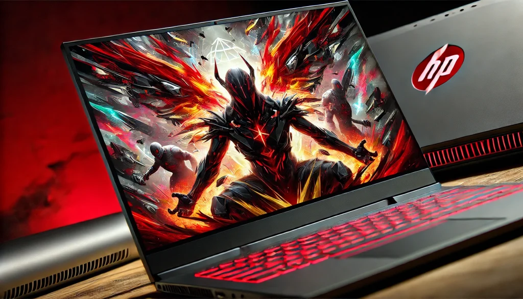 Close-up of HP OMEN Transcend 14 QHD display with vibrant visuals in action.