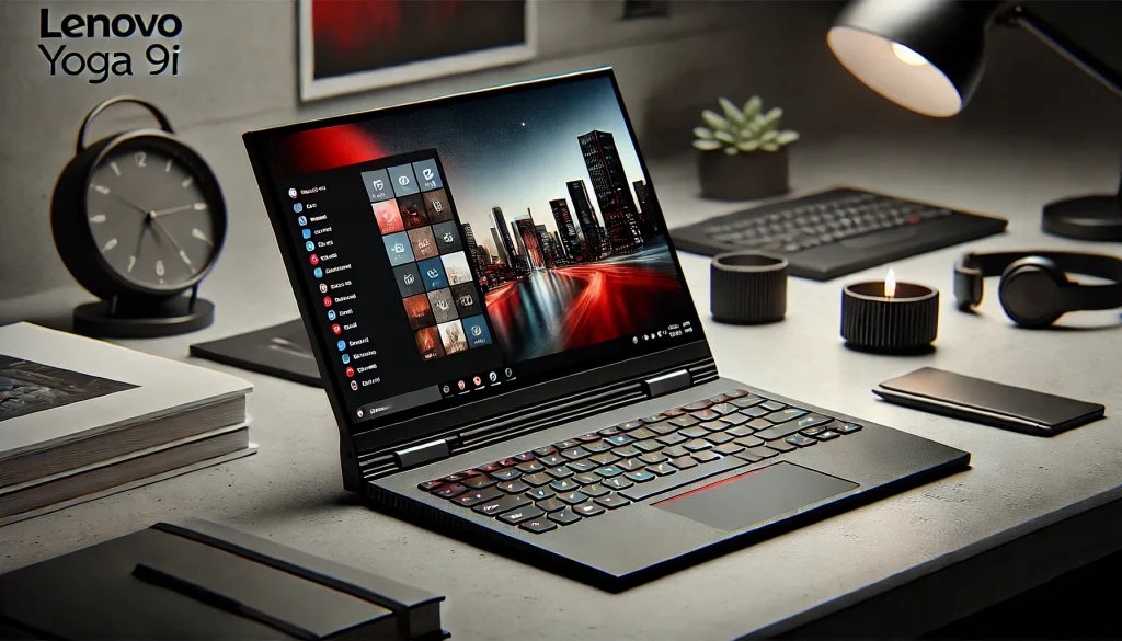 Lenovo Yoga 9i laptop in tablet mode, showcasing its convertible design.