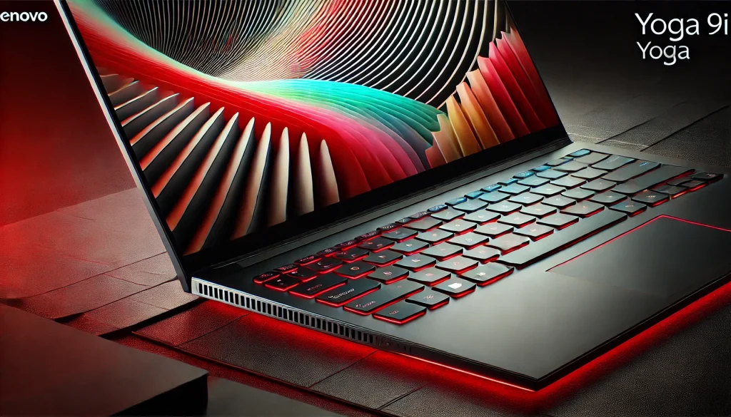 Close-up of Lenovo Yoga 9i’s edge-to-edge touchpad and RGB keyboard.