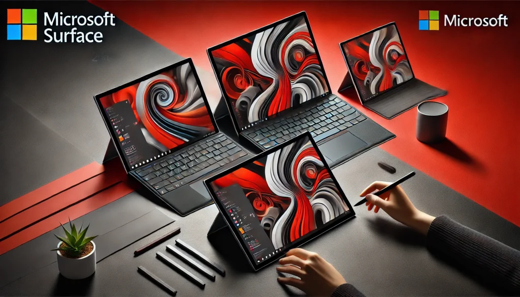 Microsoft Surface tablets showcasing versatile 2-in-1 design, perfect for professionals and creative workspaces.