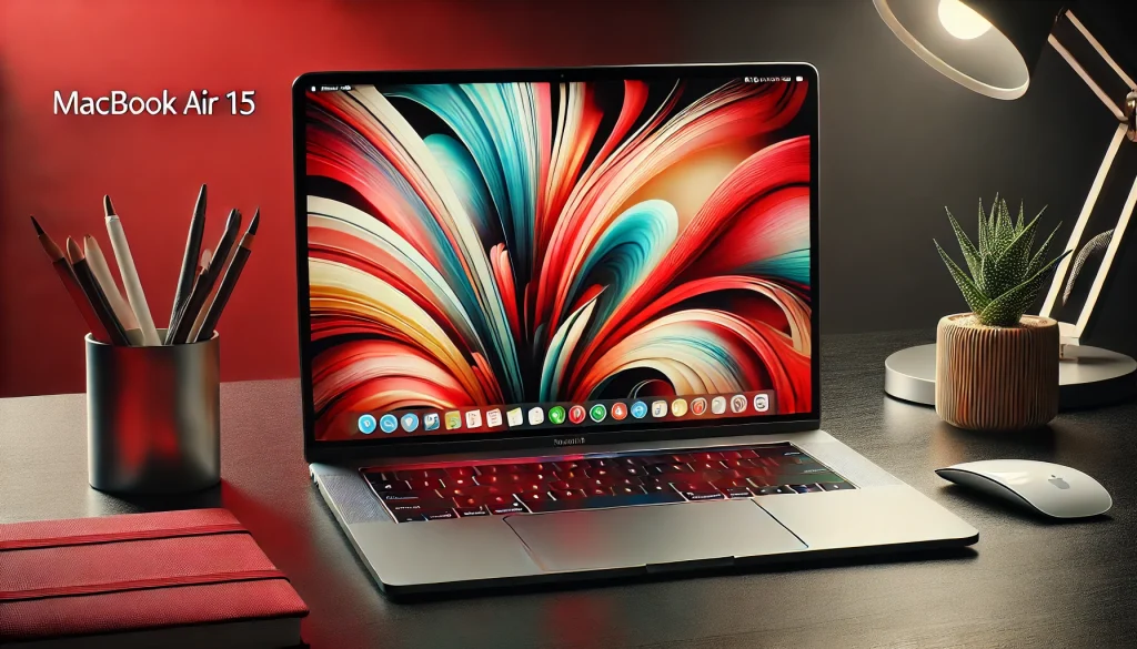 Apple MacBook Air 15 open with colorful wallpaper, reflecting user praise for display quality.