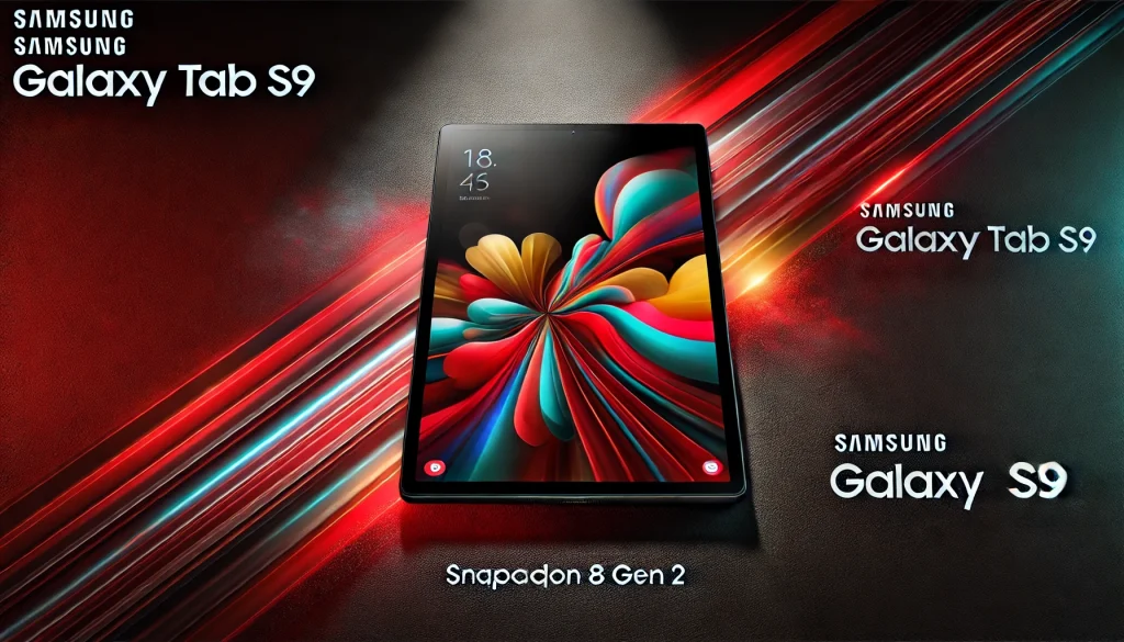 Samsung Galaxy Tab S9 with AMOLED display, Snapdragon 8 Gen 2 processor, and long-lasting battery.