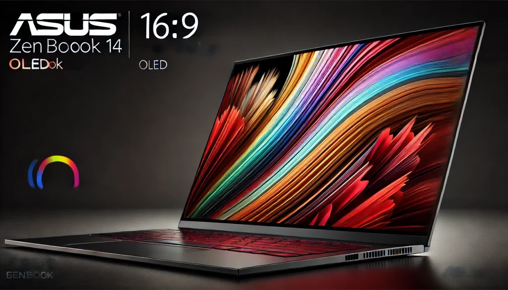 Close-up of the ASUS Zenbook 14’s vibrant OLED display, ideal for presentations.