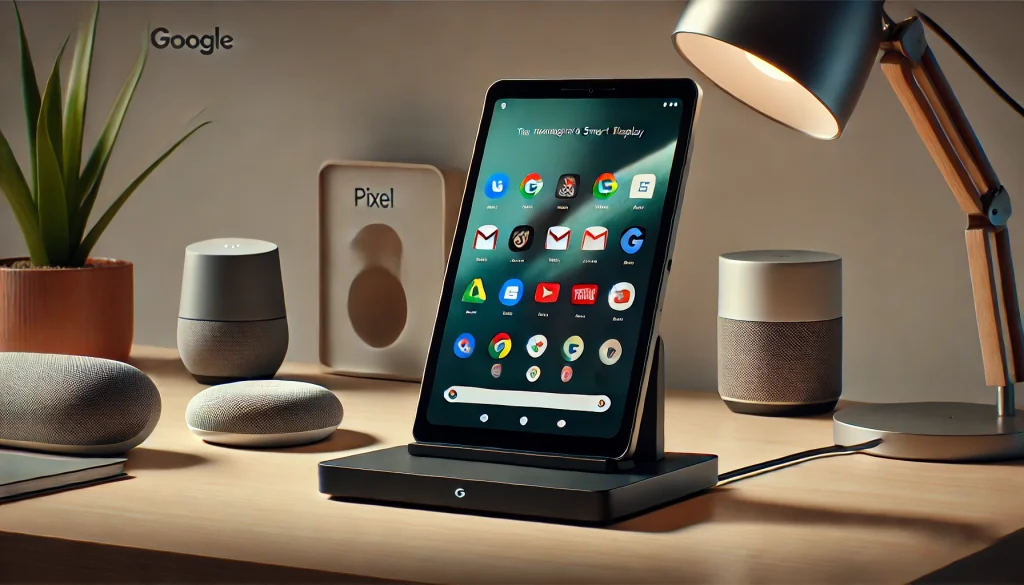 Key features of Google Pixel Tablet with display and dock.