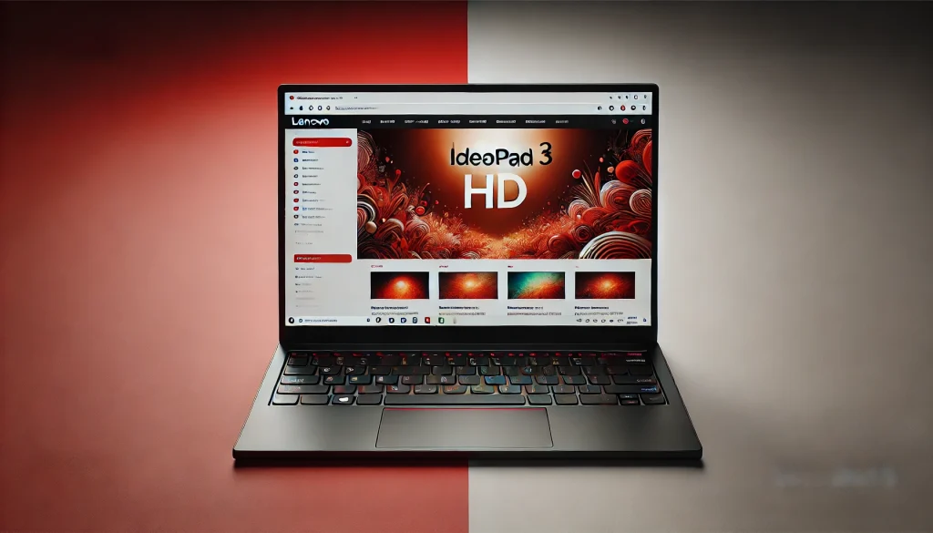 Close-up of Lenovo IdeaPad 3’s HD screen displaying a web page.