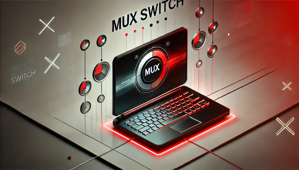 Gaming laptop with highlighted MUX switch option.