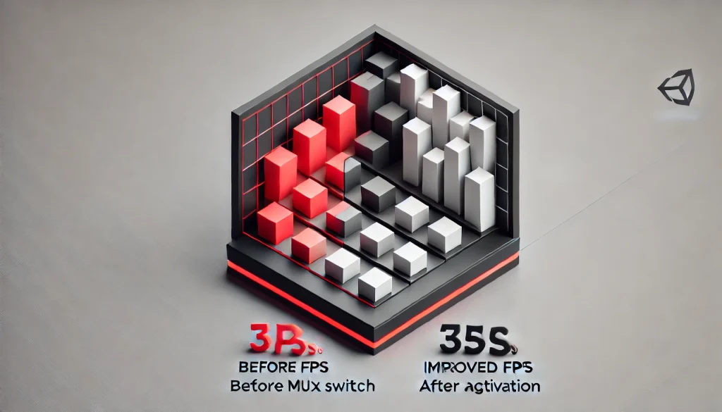 FPS in a game before and after enabling MUX switch.