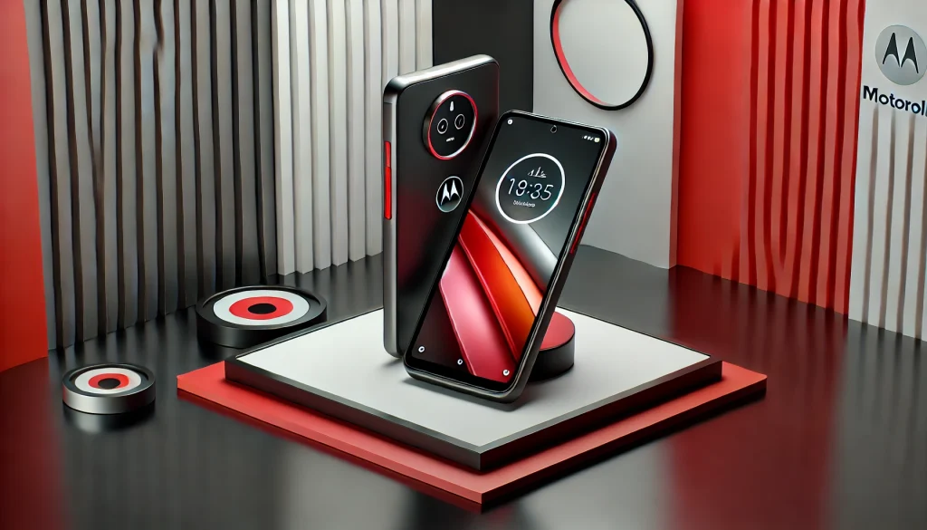 Motorola Razr Plus flipped open on a desk.