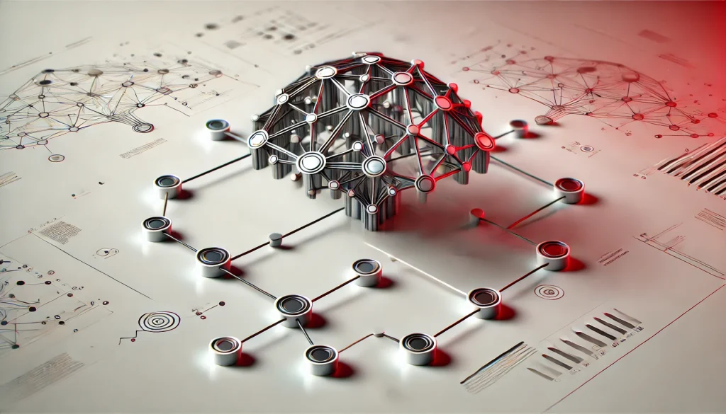 A neural network diagram showcasing interconnected nodes analyzing complex data.