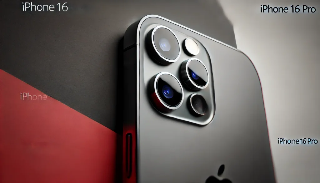 Close-up of iPhone 16 Pro's triple-lens camera.