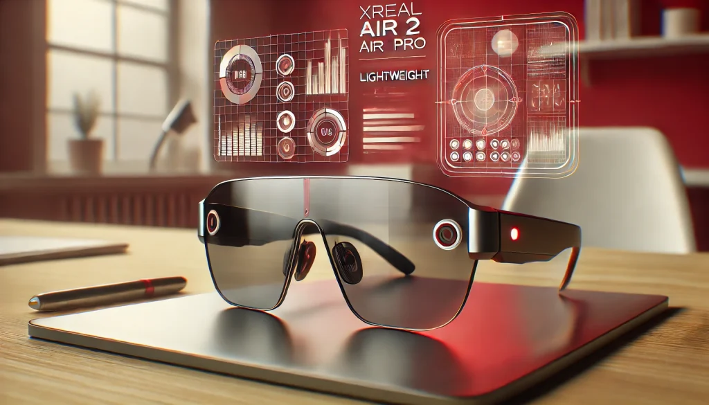 Xreal Air 2 Pro, lightweight AR glasses in a professional office setting.