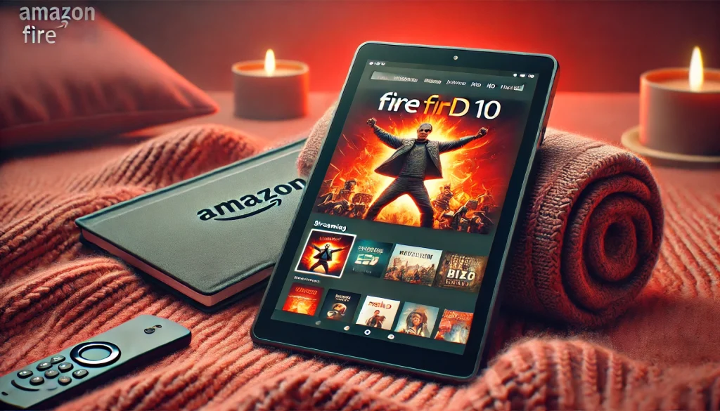 Amazon Fire HD 10 display showing media streaming.