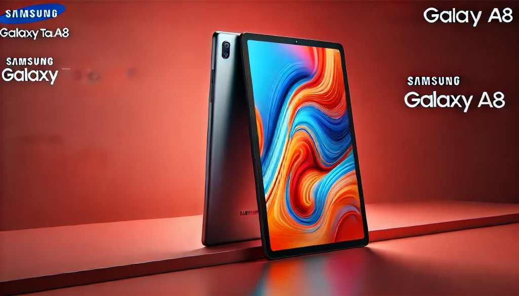 Samsung Galaxy Tab A8 showcasing slim design and display.