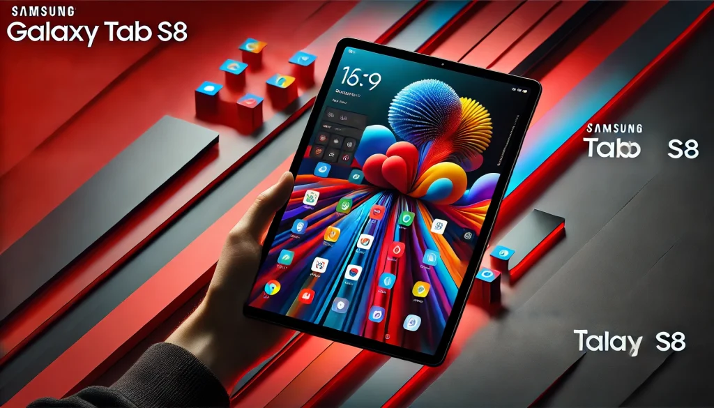 Close-up of Galaxy Tab S8 multitasking with vibrant applications.